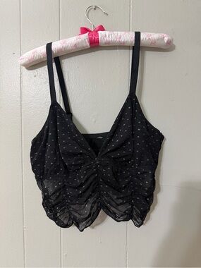 Black Ruched Sheer Mesh Going Out Cami Top Y2K Fairy Grunge Coquette
